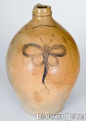 I. Seymour, Rare I. SEYMOUR / TROY, New York Stoneware Jug w/ Cobalt Dragonfly Decoration, circa 1830, Stoneware