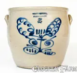 Weston & Gregg, WESTON & GREGG / ELLENVILLE, NY Stoneware Jar w/ Cobalt "Rabbit Face" Decoration, third quarter 19th century, Stoneware