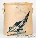Rare NEW YORK STONEWARE CO. / FORT EDWARD N.Y. Stoneware Crock w/ Pecking Chicken by New York Stoneware Co., circa 1875, Stoneware, sold Nov 2022