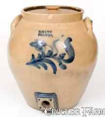 S. Hart, Scarce S. HART / FULTON, New York Five-Gallon Stoneware Water Cooler, mid 19th century, Stoneware