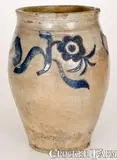 J. Remmey, Rare J. REMMEY / MANHATTAN WELLS, NY Stoneware Crock w/ Elaborate Incised Floral Decoration