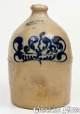 One-Gallon J. & E. NORTON / BENNINGTON, VT Stoneware Jug w/ Cobalt Foliate Decoration by J. & E. Norton, circa 1855, Stoneware, sold Nov 2022