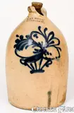Scarce One-Gallon J. & E. NORTON. / BENNINGTON, VT Stoneware Jug w/ Flowering Urn by J. & E. Norton, circa 1855, Stoneware, sold Nov 2022