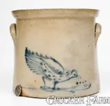 Haxstun & Co., Scarce HAXSTUN & CO. / FORT EDWARD, N.Y. Stoneware Crock w/ Chicken Pecking Corn Design, circa 1880, Stoneware