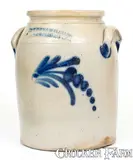 One-Gallon COWDEN & WILCOX / HARRISBURG, PA Stoneware Jar w/ Floral Decoration by Cowden & Wilcox, circa 1865, Stoneware, sold Nov 2022