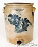 Rare Four-Gallon COWDEN & WILCOX / HARRISBURG, PA Stoneware Water Cooler by Cowden & Wilcox, circa 1865, Stoneware, sold Nov 2022