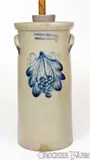 Rare 5 Gal. COWDEN & WILCOX / HARRISBURG, PA Stoneware Grapes Churn by Cowden & Wilcox, circa 1865, Stoneware, sold Nov 2022