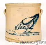 New York Stoneware Co., NEW YORK STONEWARE CO. / FORT EDWARD, NY Crock w/ Elaborate Pecking Chicken Design