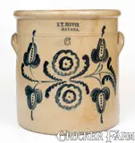 S. T. Brewer, Fine Six-Gallon S.T. BREWER. / HAVANA Stoneware Crock w/ Elaborate Floral Decoration, circa 1853-1859, Stoneware