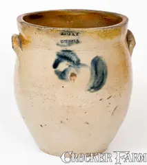 A. GAY / UTICA Stoneware Jar w/ Cobalt Floral Decoration by A. Gay, circa 1829, Stoneware, sold Nov 2022