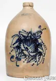 E & L P Norton, 4 Gal. E & L P NORTON / BENNINGTON VT Stoneware Jug w/ Elaborate Decoration