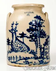 J. & E. Norton, Outstanding J. & E. NORTON / BENNINGTON, VT Stoneware Jar w/ Extravagant Cobalt Deer Scene, circa 1855, Stoneware