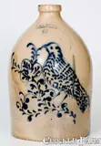 Rare and Fine J. & E. NORTON / BENNINGTON, VT Jug w/ Elaborate Bird-and-Floral Decoration by J. & E. Norton, circa 1855, Stoneware, sold Aug 2022