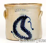 E & L P Norton, Rare E & L P NORTON / BENNINGTON VT Two-Gallon Stoneware Crock w/ Cobalt Banner Design