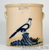 E & L P Norton, Fine E & L P NORTON / BENNINGTON VT Six-Gallon Stoneware Crock w/ Cobalt Bird-on-Stump