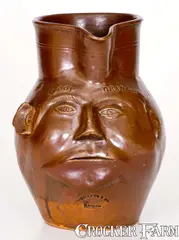 T. Crafts, Exceedingly Rare / Important T. CRAFTS / NASHUA, NH Stoneware Face Pitcher, circa 1840, circa 1840, Stoneware