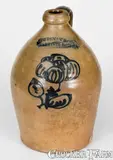 Scarce COWDEN & WILCOX / HARRISBURG, PA Slip-Trailed Stoneware Jug by Cowden & Wilcox, circa 1865, Stoneware, sold Aug 2022