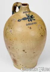 P. Cross, Fine P. CROSS / HARTFORD, CT 2 Gal. Stoneware Jug w/ Incised Decoration, circa 1806-1808, Stoneware