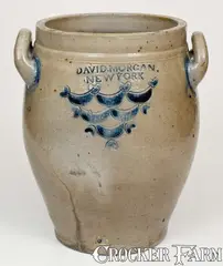 David Morgan, Exceptional DAVID MORGAN / NEW YORK Stoneware Jar w/ Elaborate Swag and Heart Designs, circa 1800, Stoneware