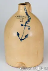 S.B. Bosworth, Rare S.B. BOSWORTH / HARTFORD, CT Two-Gallon Stoneware Jug w/ Cobalt Anchor Decoration, circa 1880-1890, Stoneware