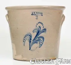 A. K. Ballard, Rare 3 Gal. A. K. BALLARD / BURLINGTON, VT Stoneware Flowerpot w/ Floral Decoration, circa 1870, Stoneware