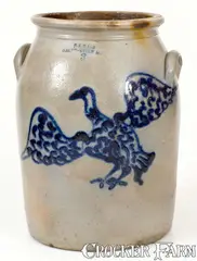 F. A. Gale, Very Rare F.A. GALE / GALESVILLE, N.Y. Stoneware Jar with Elaborate Eagle Decoration, circa 1860-1865, Stoneware