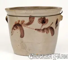 H. Glazier, Rare One-Gallon H. GLAZIER. / HUNTINGDON, PA Stoneware Pan w/ Mulberry Slip Decoration, circa 1831-1854, Stoneware