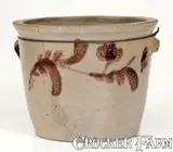 H. Glazier, Rare One-Gallon H. GLAZIER. / HUNTINGDON, PA Stoneware Pan w/ Mulberry Slip Decoration, circa 1831-1854, Stoneware