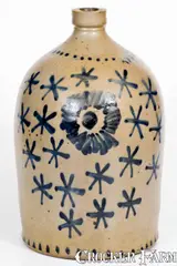 A. K. Ballard, Exceptional A. K. BALLARD / BURLINGTON, VT Stoneware Jug w/ Elaborate Stars Decoration, circa 1870, Stoneware
