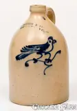 One-Gallon J NORTON & CO / BENNINGTON, VT Stoneware Bird Jug by J. Norton & Co., circa 1860, Stoneware, sold Aug 2022