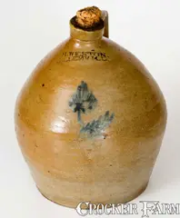 H. Weston, Extremely Rare H. WESTON / ELLENVILLE Stoneware Jug, circa 1829, circa 1829, Stoneware