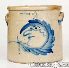 Evan R. Jones, Exceptional EVAN R. JONES / PITTSTON, PA Stoneware Man-in-the-Moon Crock, circa 1875, Stoneware