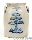 Extremely Rare COWDEN & WILCOX / HARRISBURG, PA Jar w/ Incised and Slip-Trailed Tree Decoration by Cowden & Wilcox, circa 1865, Stoneware, sold Apr 2022