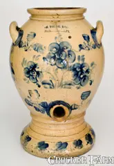 J. Young & Co., Exceedingly Rare and Important J. YOUNG & CO. / HARRISBURG, PA Stoneware Pedestal Water Cooler, circa 1856-1858, Stoneware