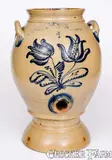 Wm. Moyer, Exceedingly Rare and Important WM. MOYER / HARRISBURG, PA Stoneware Pedestal Water Cooler, circa 1858-1861, Stoneware
