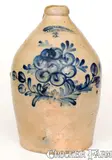 Fine Three-Gallon COWDEN & WILCOX / HARRISBURG, PA Jug w/ Elaborate Floral Decoration by Cowden & Wilcox, circa 1865, Stoneware, sold Apr 2022