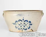 F.H. Cowden, Unusual F.H. COWDEN / HARRISBURG, PA Stoneware Bowl w/ Stenciled Cobalt Decoration