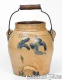 F.H. Cowden, F.H. COWDEN / HARRISBURG, PA Stoneware Batter Pail w/ Cobalt Floral Decoration