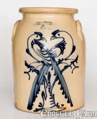 J. & E. Norton, Rare and Fine J. & E. NORTON / BENNINGTON, VT Four-Gallon Stoneware Jar w/ Cobalt Double Pheasant Design, circa 1855, Stoneware