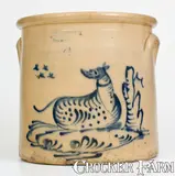 Ottman & Co., Exceptional HAXSTUN, OTTMAN & CO. / FORT EDWARD, NY Stoneware Crock w/ Elaborate Dog Design, circa 1875, Stoneware