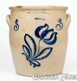 T. Harrington, 3 Gal. T. HARRINGTON / LYONS Stoneware Jar w/ Elaborate Slip-Trailed Floral Decoration, circa 1860, Stoneware