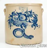 Satterlee & Mory, Very Rare Six-Gallon SATTERLEE & MORY / FORT EDWARD, N.Y. Stoneware Crock w/ Snake and Flower Basket Design, circa 1870, Stoneware