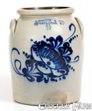 J. NORTON & CO / BENNINGTON, VT Stoneware Jar w/ Elaborate Cobalt Floral Decoration by J. Norton & Co., circa 1860, Stoneware, sold Apr 2022