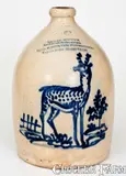Very Rare J. & E. NORTON / BENNINGTON, VT Stoneware Jug w/ Exceptional Slip-Trailed Standing Deer and CHERRY VALLEY, NY Advertising by J. & E. Norton, circa 1855, Stoneware, sold Apr 2022