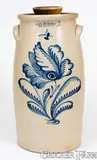 John Burger, Exceptional JOHN BURGER / ROCHESTER, NY Four-Gallon Stoneware Churn w/ Elaborate Floral Design, circa 1860, Stoneware
