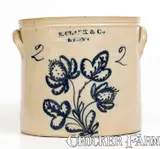 N. Clark & Co., Fine N. CLARK & CO / LYONS, NY Stoneware Crock w/ Elaborate Cobalt Floral Decoration