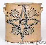 T. Harrington, Exceptional Four-Gallon T. HARRINGTON / LYONS Stoneware Star Face Crock, circa 1860, Stoneware