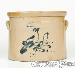 Ottman Bros, OTTMAN BROS / FORT EDWARD N.Y. Stoneware Cake Crock w/ Cobalt Bird Decoration, circa 1872-1892, Stoneware
