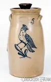 J. Burger Jr, Scarce J. BURGER JR. / ROCHESTER, N.Y. Five-Gallon Stoneware Churn w/ Quail Decoration
