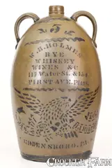 William Henry Holmes, Exceptional Five-Gallon Double-Handled Jug w/ Eagle Motif by James Hamilton for W.H. HOLMES / RYE WHISKEY (Pittsburgh), circa 1875, Stoneware